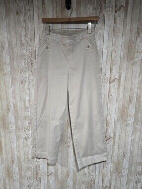 SPANX Stretch Twill Pull-On Cropped Wide Leg Pant in Bone Beige Khaki M Minimal